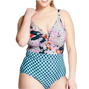 Social Angel Gingham and Floral One-Piece Swimsuit